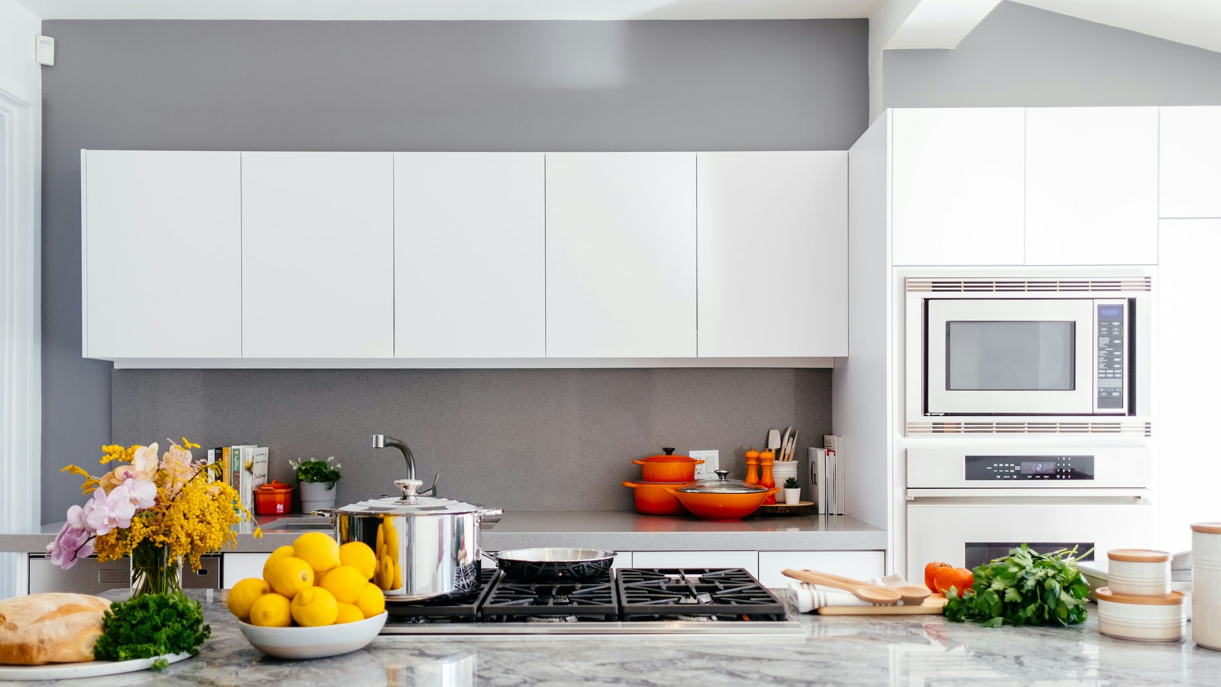 Clean modern kitchen with white cabinets
